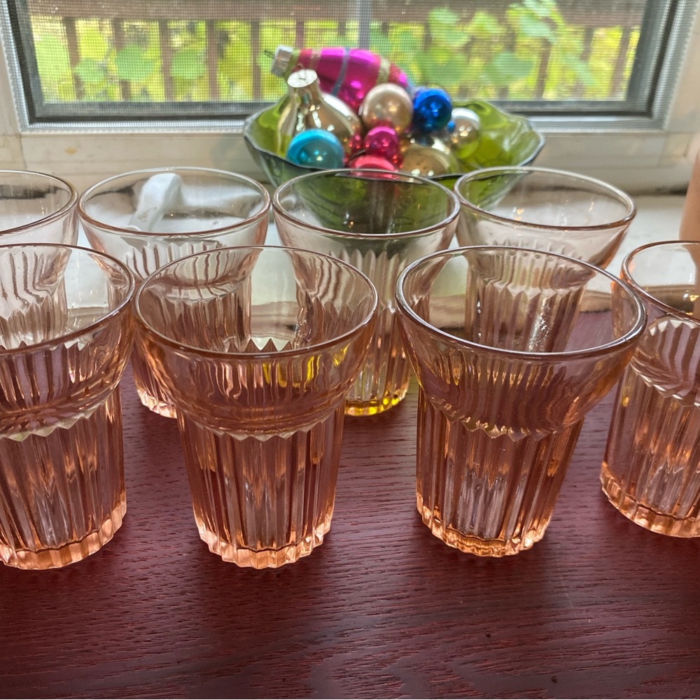 Vintage Queen Mary Pink Depression Glass Tumbler Set - 8-Piece